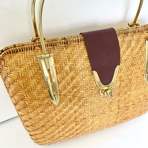-sold-Vintage Straw Woven Wicker Basket Bag - Picture 2 of 12